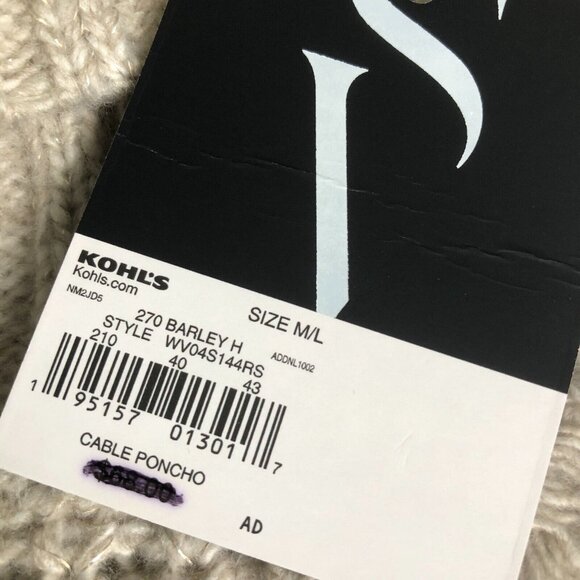Simply Vera Wang Cable Knit Poncho Sweater Medium/Large New! Hipster Relaxed Fit - Picture 4 of 11